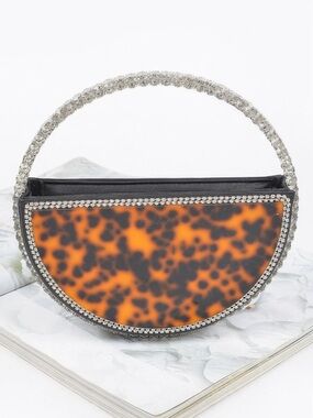 Rhinestone Handle Tortoise Bag